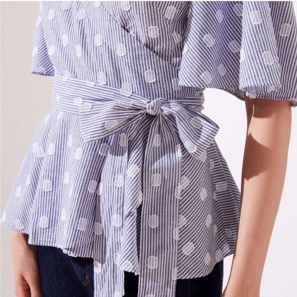 New LOFT Dot Stripe Wrap Top